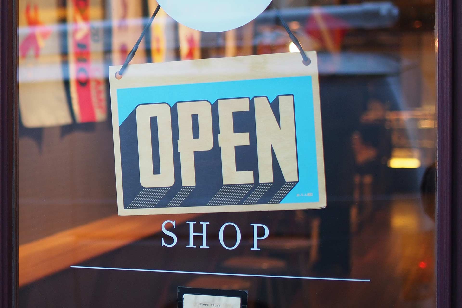 open sign on shop door