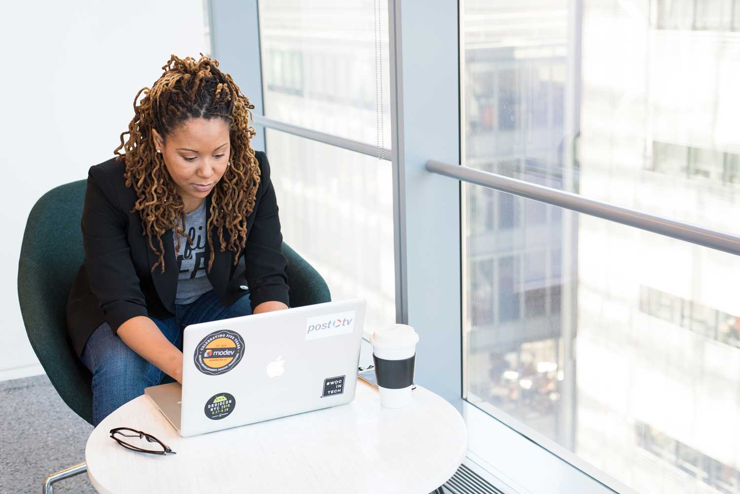 Woman using laptop