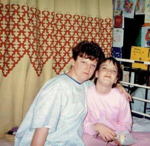 Nichola at the hospital with her mum