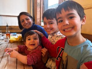 Pradeep and Teenu's grandchildren Maya, Jonah and Samir.