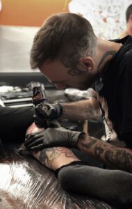 Stewart worked in a tattoo shop
