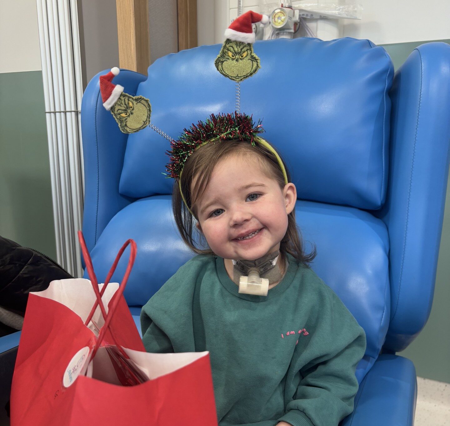 Billie in the hospital at Christmas