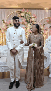 Moon and his wife at their wedding