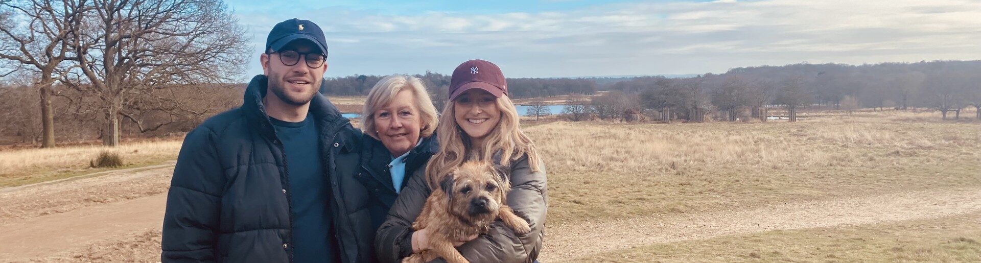 Jade during treatment on a dog walk with her mum and brother