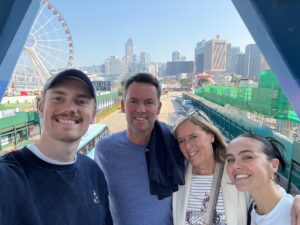 Charlie with his parents and wife